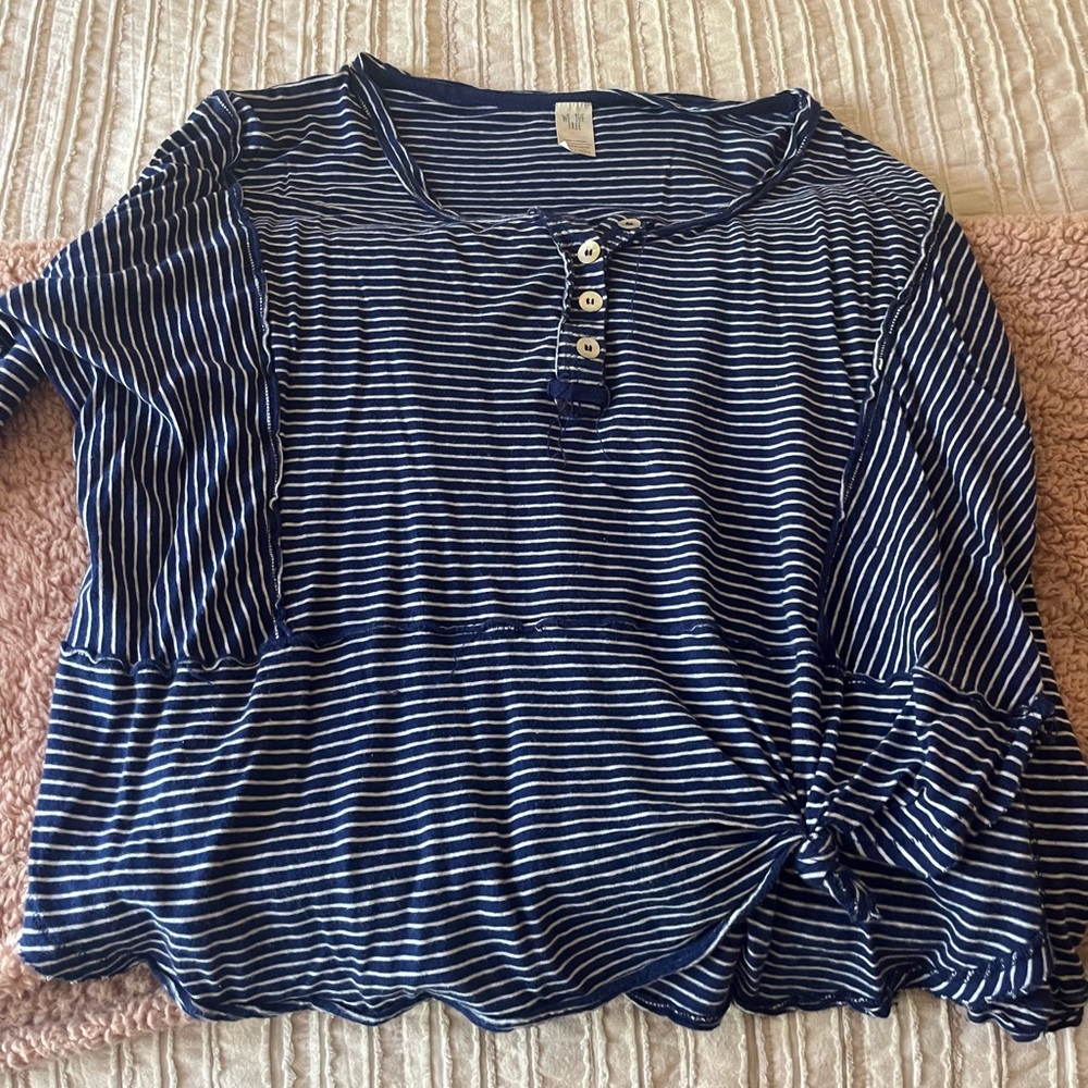 Free people blue and white one sleeve T-shirt